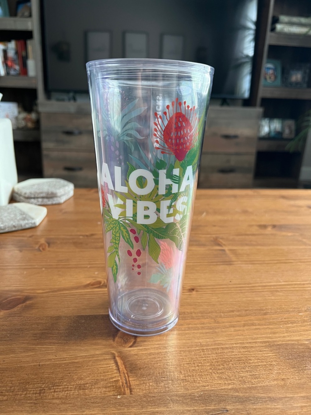 Aloha Vibes Tropical Clear Tumbler - Pink & Green